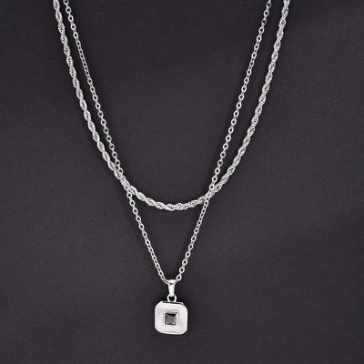 Σετ ανδρικά γεωμετρικά τετράγωνα κολιέ Vnox, ανοξείδωτη αλυσίδα Cuban Figaro Box, Στοιβαγμένος γιακάς 2 τμχ