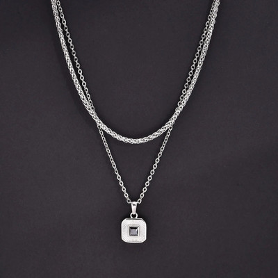 Σετ ανδρικά γεωμετρικά τετράγωνα κολιέ Vnox, ανοξείδωτη αλυσίδα Cuban Figaro Box, Στοιβαγμένος γιακάς 2 τμχ