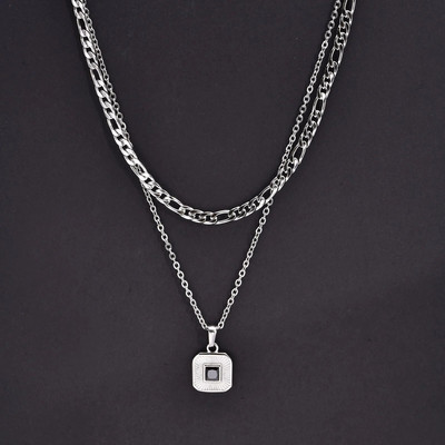 Σετ ανδρικά γεωμετρικά τετράγωνα κολιέ Vnox, ανοξείδωτη αλυσίδα Cuban Figaro Box, Στοιβαγμένος γιακάς 2 τμχ