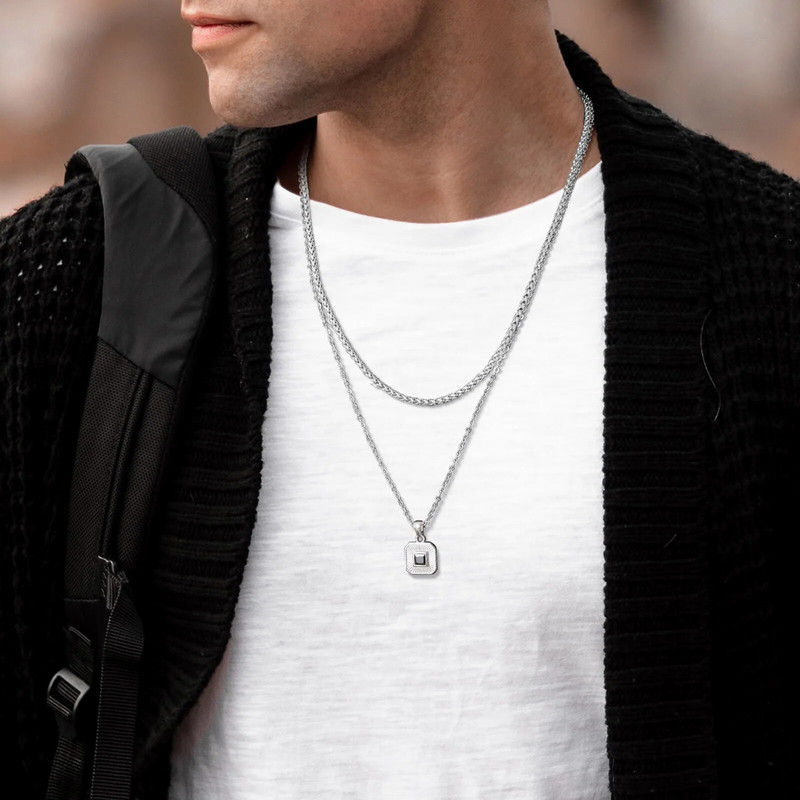 Σετ ανδρικά γεωμετρικά τετράγωνα κολιέ Vnox, ανοξείδωτη αλυσίδα Cuban Figaro Box, Στοιβαγμένος γιακάς 2 τμχ