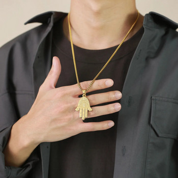 Κολιέ χεριών Vnox Stylish Hamsa για άντρες, χρυσό χρώμα από ανοξείδωτο μενταγιόν Khamsah, κοσμήματα Luck Amulet Islam