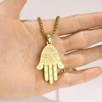 Κολιέ χεριών Vnox Stylish Hamsa για άντρες, χρυσό χρώμα από ανοξείδωτο μενταγιόν Khamsah, κοσμήματα Luck Amulet Islam