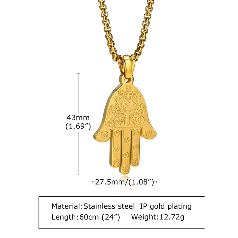 Vnox stiilsed Hamsa kätekaelakeed meestele, kullavärvi roostevabast terasest Khamsah ripats, õnne amulett islami ehted
