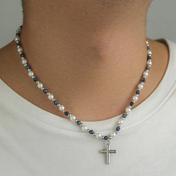 Κρεμαστό κολιέ Hiphop Ανδρικό μαργαριταρένιο σταυρό από ανοξείδωτο ατσάλι Νέο 2023 Trend τσόκερ λαιμού για ανδρικά πανκ κοσμήματα
