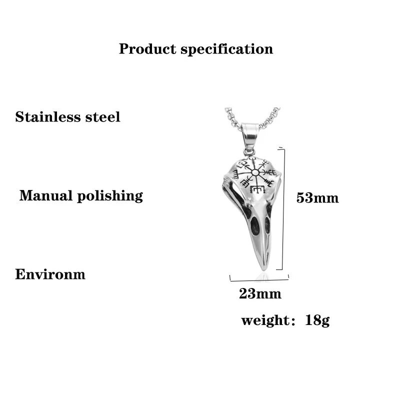 Ανδρικό ρετρό κολιέ κρεμαστό κόρακας Viking Pirate Αλυσίδα από ανοξείδωτο ατσάλι Raven λαιμόκοψη για ανδρικά ανδρικά κοσμήματα ρούνου Berserk Cool μόδας