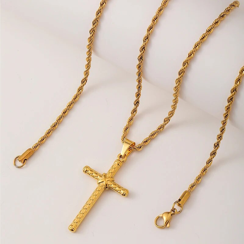Hiphop vyrų kryžminės susuktos grandinės pakabukas karoliai iš nerūdijančio plieno kaklo užsegimas vyrams, vandeniui atsparūs madingi papuošalų priedai