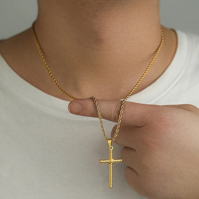 Hiphop vyrų kryžminės susuktos grandinės pakabukas karoliai iš nerūdijančio plieno kaklo užsegimas vyrams, vandeniui atsparūs madingi papuošalų priedai