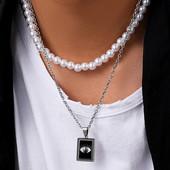 Kahekihiline punk meeste Evil Eye ripats pärlikee Hiphop roostevabast terasest kaelakett meestele mõeldud niši moe ehete komplekt