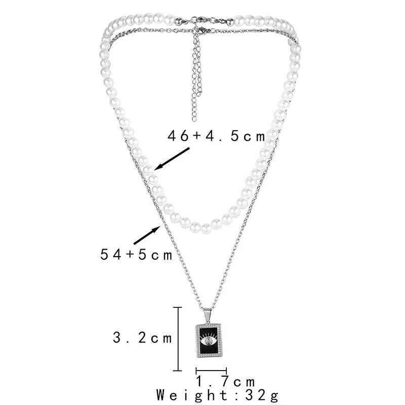 Kahekihiline punk meeste Evil Eye ripats pärlikee Hiphop roostevabast terasest kaelakett meestele mõeldud niši moe ehete komplekt