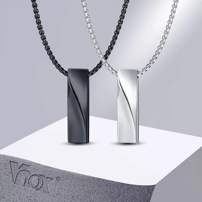 Vnox Colier mici Mobius Bar pentru bărbați și femei, pandantiv unisex cu bar vertical 3D din oțel inoxidabil negru, guler casual