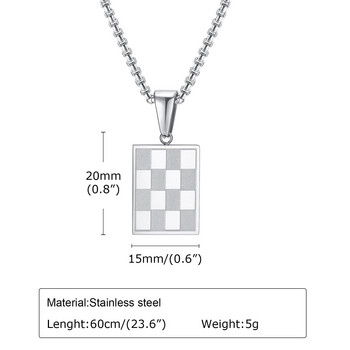Ανδρικό τετράγωνο κολιέ σκακιέρας Mprainbow, αδιάβροχο καρό από ανοξείδωτο ατσάλι με γεωμετρικό κρεμαστό γιακά κοσμήματα δώρου γενεθλίων