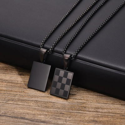 Ανδρικό τετράγωνο κολιέ σκακιέρας Mprainbow, αδιάβροχο καρό από ανοξείδωτο ατσάλι με γεωμετρικό κρεμαστό γιακά κοσμήματα δώρου γενεθλίων