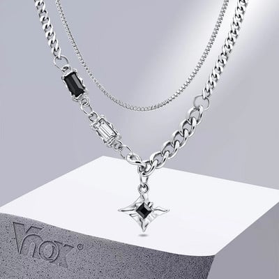 Vnox Black Star Charm Choker Colier pentru bărbați și femei, lanțuri duble din oțel inoxidabil, guler de stivuire, cadou de Crăciun de naștere