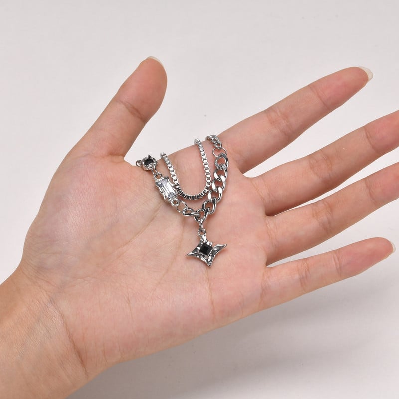 Κολιέ τσόκερ Vnox Black Star Charm για άντρες Γυναικεία, ανοξείδωτες αλυσίδες διπλού συνδέσμου στοίβαγμα γιακά χριστουγεννιάτικο δώρο