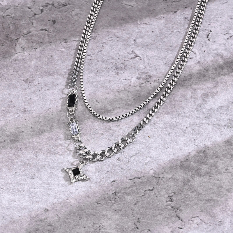 Κολιέ τσόκερ Vnox Black Star Charm για άντρες Γυναικεία, ανοξείδωτες αλυσίδες διπλού συνδέσμου στοίβαγμα γιακά χριστουγεννιάτικο δώρο