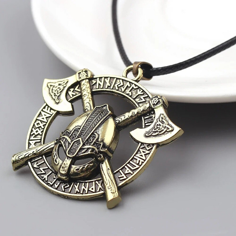 Vintage κράνος Viking Axe κρεμαστό κολιέ Choker για άνδρες Odin Raven Σλαβικό Φυλαχτό Ταλιμάν Wicca Κοσμήματα Δώρο Χονδρική