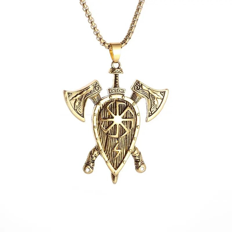 Vintage Viking Warrior Shield Ax pakabukas karoliai vyrams slavų kompaso pakabukas karoliai pankroko vakarėlio papuošalai