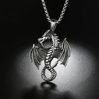 Vintage κοσμήματα Titanium Steel Evil Dragon Κολιέ Personality Punk Vintage Trendy Men Ανοξείδωτο ατσάλι Flame Dragon μενταγιόν