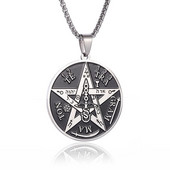 Colier Wiccan Pandantiv păgân pentru bărbați și femei Oțel inoxidabil placat cu argint Pentagramă Nordic Viking Raven Colier mistic