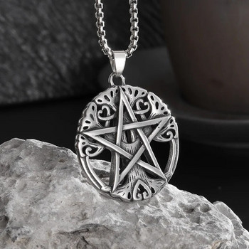 Wiccan Колие Pagan Медальон за мъже Жени Неръждаема стомана сребърно покритие Пентаграма Nordic Viking Raven Mystic Колие