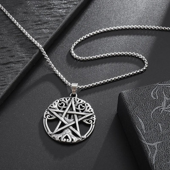 Wiccan Колие Pagan Медальон за мъже Жени Неръждаема стомана сребърно покритие Пентаграма Nordic Viking Raven Mystic Колие