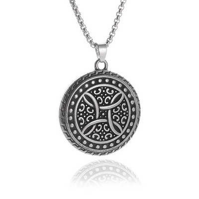 Colier Wiccan Pandantiv păgân pentru bărbați și femei Oțel inoxidabil placat cu argint Pentagramă Nordic Viking Raven Colier mistic