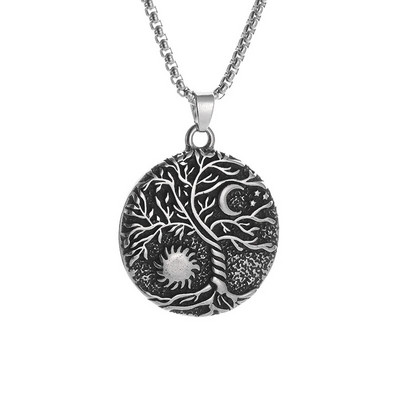 Colier Wiccan Pandantiv păgân pentru bărbați și femei Oțel inoxidabil placat cu argint Pentagramă Nordic Viking Raven Colier mistic