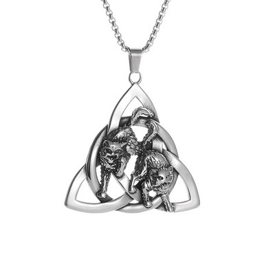 Colier Wiccan Pandantiv păgân pentru bărbați și femei Oțel inoxidabil placat cu argint Pentagramă Nordic Viking Raven Colier mistic