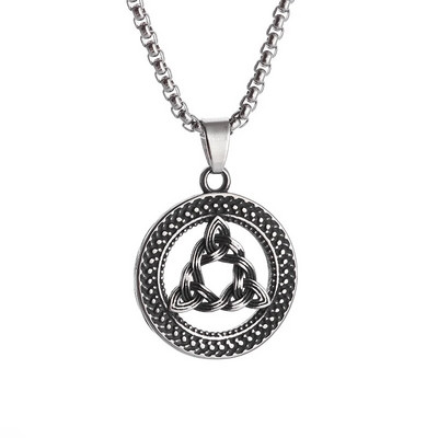 Colier Wiccan Pandantiv păgân pentru bărbați și femei Oțel inoxidabil placat cu argint Pentagramă Nordic Viking Raven Colier mistic