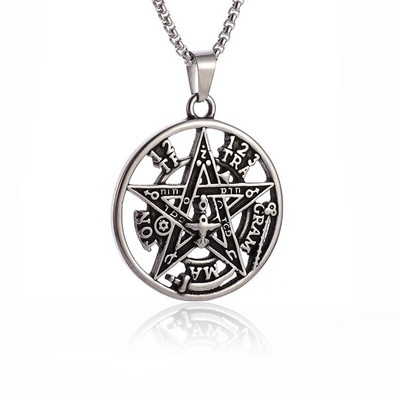 Colier Wiccan Pandantiv păgân pentru bărbați și femei Oțel inoxidabil placat cu argint Pentagramă Nordic Viking Raven Colier mistic