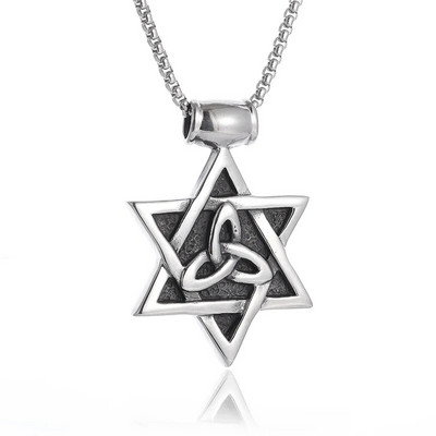 Colier Wiccan Pandantiv păgân pentru bărbați și femei Oțel inoxidabil placat cu argint Pentagramă Nordic Viking Raven Colier mistic