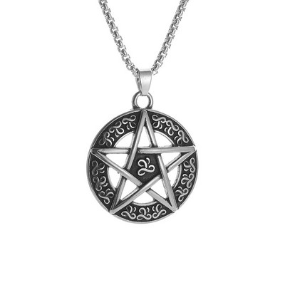 Colier Wiccan Pandantiv păgân pentru bărbați și femei Oțel inoxidabil placat cu argint Pentagramă Nordic Viking Raven Colier mistic