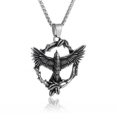 Colier Wiccan Pandantiv păgân pentru bărbați și femei Oțel inoxidabil placat cu argint Pentagramă Nordic Viking Raven Colier mistic