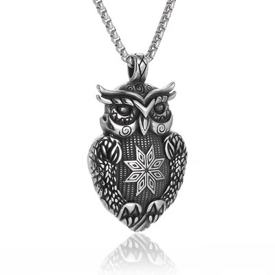 Colier Wiccan Pandantiv păgân pentru bărbați și femei Oțel inoxidabil placat cu argint Pentagramă Nordic Viking Raven Colier mistic
