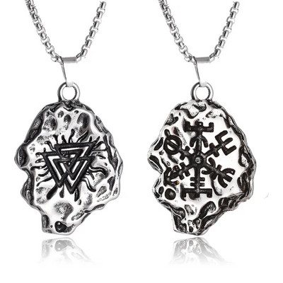Colier Wiccan Pandantiv păgân pentru bărbați și femei Oțel inoxidabil placat cu argint Pentagramă Nordic Viking Raven Colier mistic