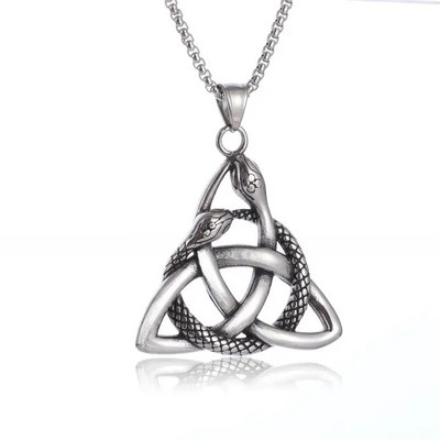 Colier Wiccan Pandantiv păgân pentru bărbați și femei Oțel inoxidabil placat cu argint Pentagramă Nordic Viking Raven Colier mistic
