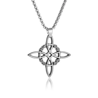 Colier Wiccan Pandantiv păgân pentru bărbați și femei Oțel inoxidabil placat cu argint Pentagramă Nordic Viking Raven Colier mistic