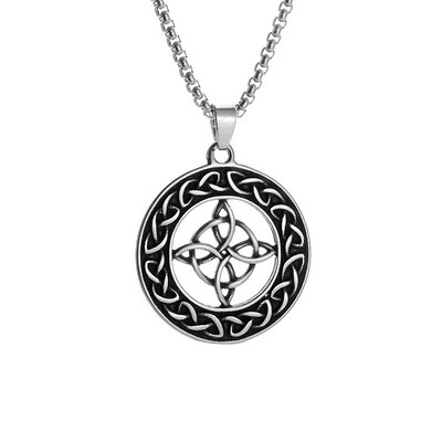 Colier Wiccan Pandantiv păgân pentru bărbați și femei Oțel inoxidabil placat cu argint Pentagramă Nordic Viking Raven Colier mistic