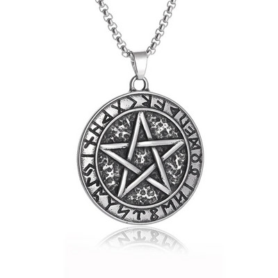 Colier Wiccan Pandantiv păgân pentru bărbați și femei Oțel inoxidabil placat cu argint Pentagramă Nordic Viking Raven Colier mistic