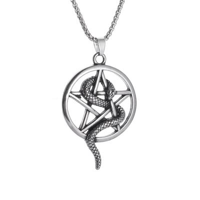 Colier Wiccan Pandantiv păgân pentru bărbați și femei Oțel inoxidabil placat cu argint Pentagramă Nordic Viking Raven Colier mistic