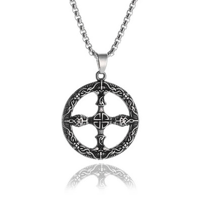 Colier Wiccan Pandantiv păgân pentru bărbați și femei Oțel inoxidabil placat cu argint Pentagramă Nordic Viking Raven Colier mistic