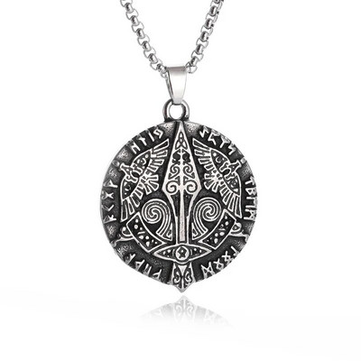 Colier Wiccan Pandantiv păgân pentru bărbați și femei Oțel inoxidabil placat cu argint Pentagramă Nordic Viking Raven Colier mistic