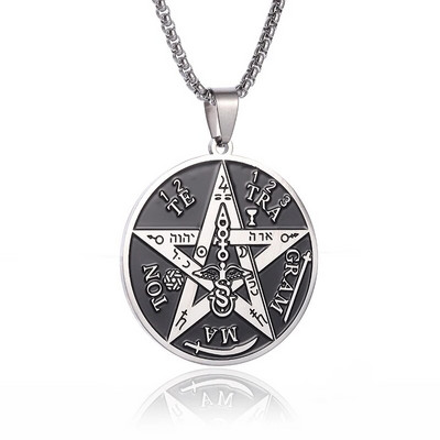 Colier Wiccan Pandantiv păgân pentru bărbați și femei Oțel inoxidabil placat cu argint Pentagramă Nordic Viking Raven Colier mistic