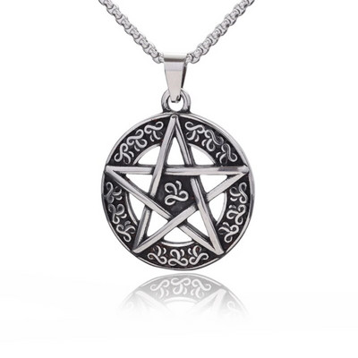 Colier Wiccan Pandantiv păgân pentru bărbați și femei Oțel inoxidabil placat cu argint Pentagramă Nordic Viking Raven Colier mistic