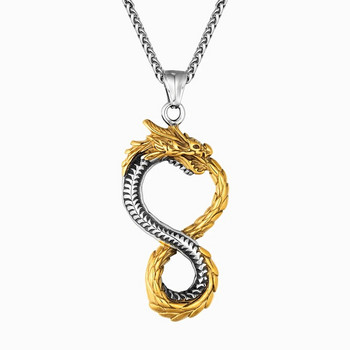 Punk Norse Viking Dragon Κολιέ Ανδρικά Χρυσό Χρώμα Ανοξείδωτο Ατσάλι Σύμβολο Infinity Κρεμαστό Vintage Δώρα Ouroboros Amulet Κοσμήματα