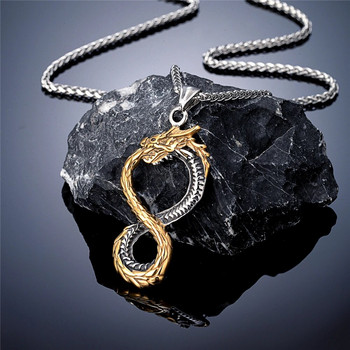 Punk Norse Viking Dragon Κολιέ Ανδρικά Χρυσό Χρώμα Ανοξείδωτο Ατσάλι Σύμβολο Infinity Κρεμαστό Vintage Δώρα Ouroboros Amulet Κοσμήματα
