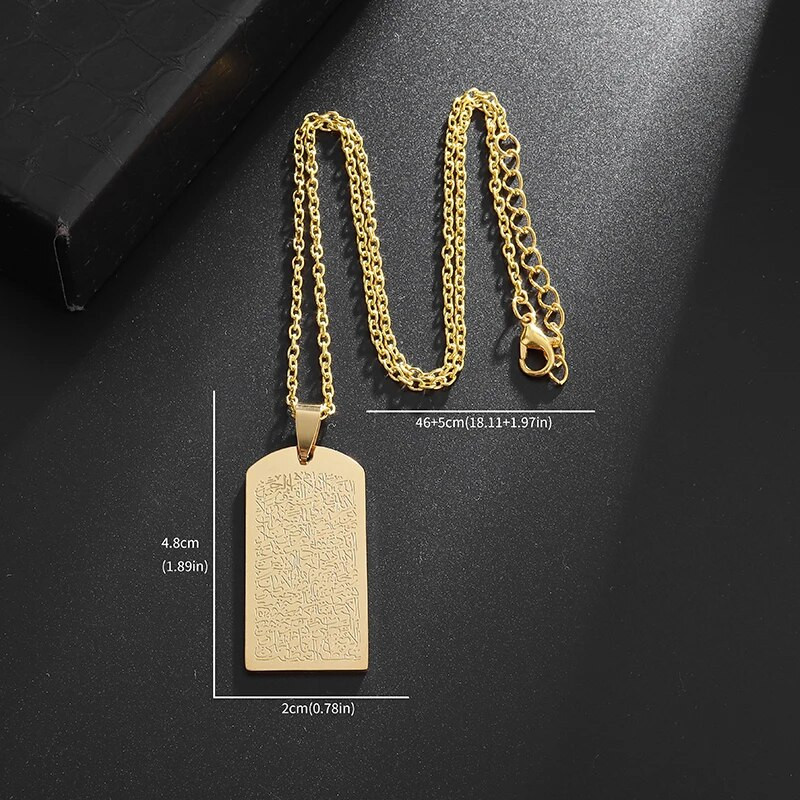 Roostevabast terasest graveeritud araabia kalligraafia kaelakee islami moslemi ajatolli Kursi ripats meestele naistele ramadaani kingitused