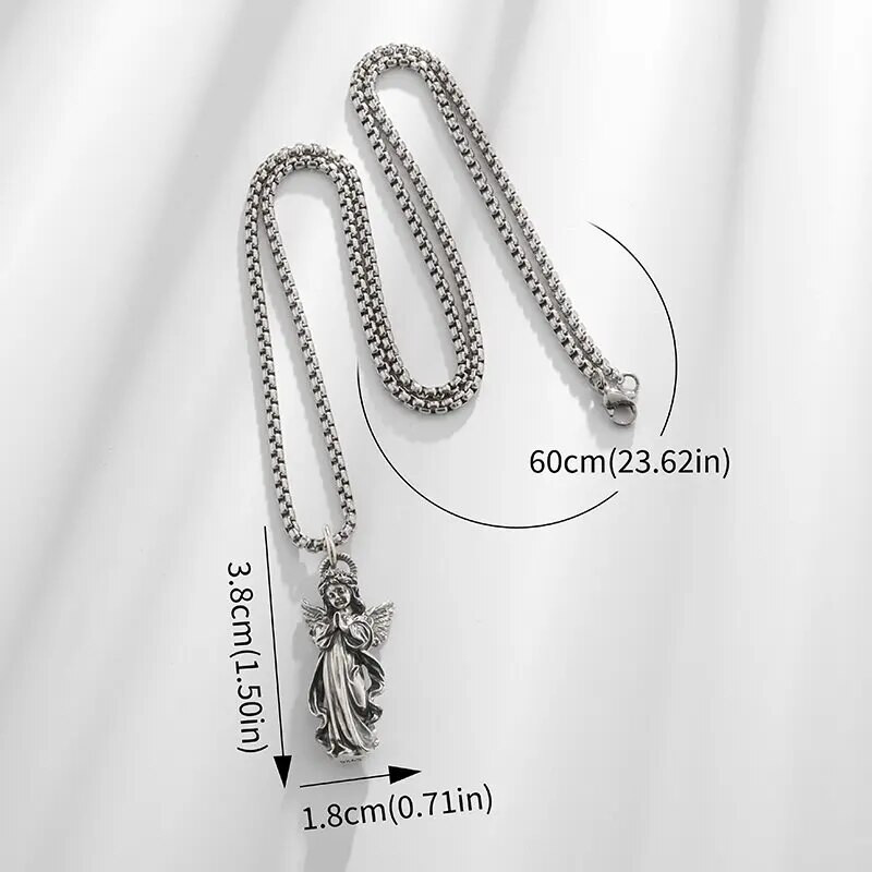 Antiikhõbedavärvi palvetavad käed kaitseingli tiivad kaitseripatsiga kaelakee meestele ja naistele religioossed ehted kingitused