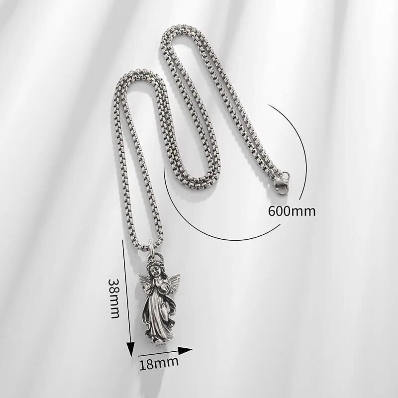 Antiikhõbedavärvi palvetavad käed kaitseingli tiivad kaitseripatsiga kaelakee meestele ja naistele religioossed ehted kingitused