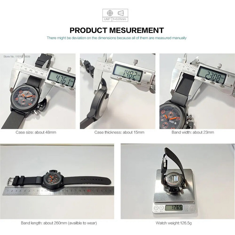 Mood Megir Meeste Silikoonrihm Sport Kvartsist randmekellad Analoogekraaniga kronograaf Must Kell Meestele Kalendriga 2002
